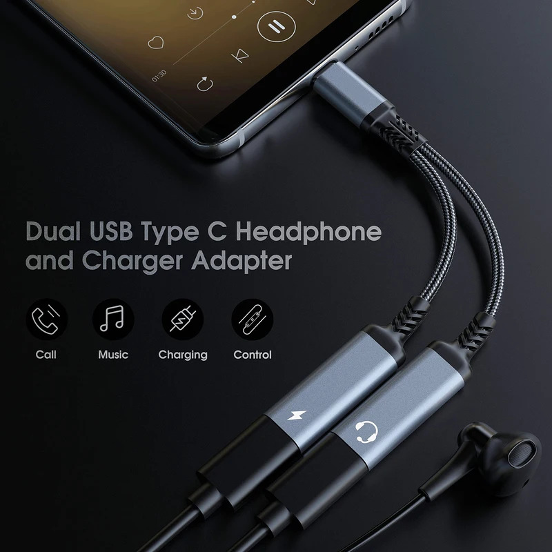 OTG 2 IN 1 USB C Splitter to D - Earphone Splitter Jack 评论和价格